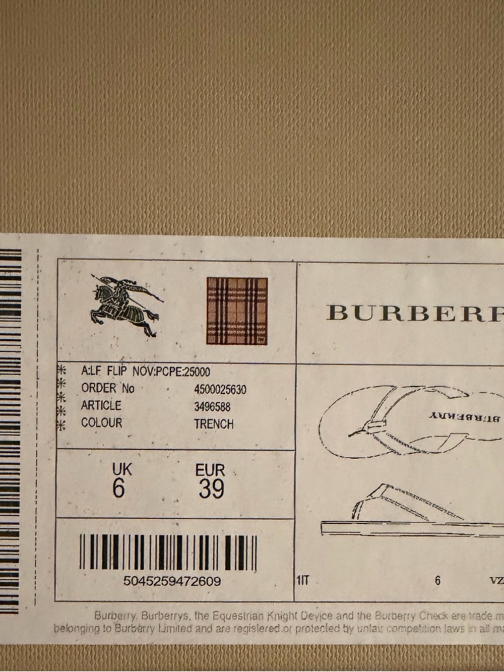 Burberry Tan and Beige Check Thong Sandals - Picture 5 of 5